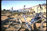 Bikes strewn across top of Sea Tunnel Rock at head of Bear Valley. Joe Breeze’s 1980 Breezer in foreground. Lots of Panaracer Snakebelly tires, all. Photo by Wende Cragg. 