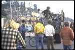 Rob Stewart loading bikes into Fred Wolf’s Repack bound truck in Fairfax, California, January 1979. 