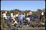 Top of Repack, discussing start times, socializing and releasing pre race tensions, Late 1978. More than 20 people in photo. 