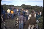 Top of Repack, discussing start times, socializing and releasing pre race tensions, January 1979. About 25 people in photo, from Jerry Heindenreich left to John Drum. 